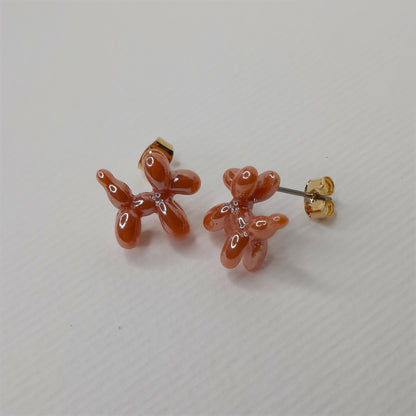 Pearlescent Balloon Dog Stud Earrings ( Pink )- AIGOO