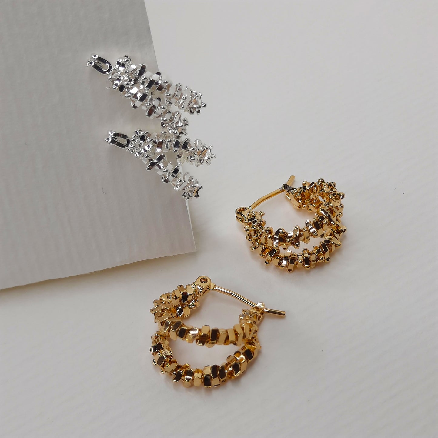 Double Shard Hoop Earrings (Gold, Silver)