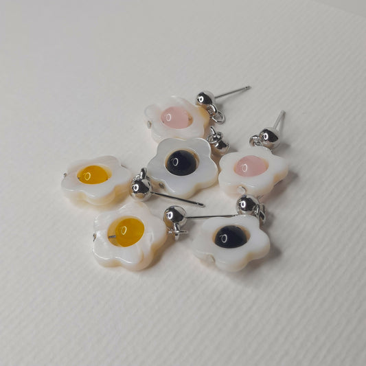Opalescent Flower Dangle Stud Earrings (Pink, Black, Yellow)- AIGOO