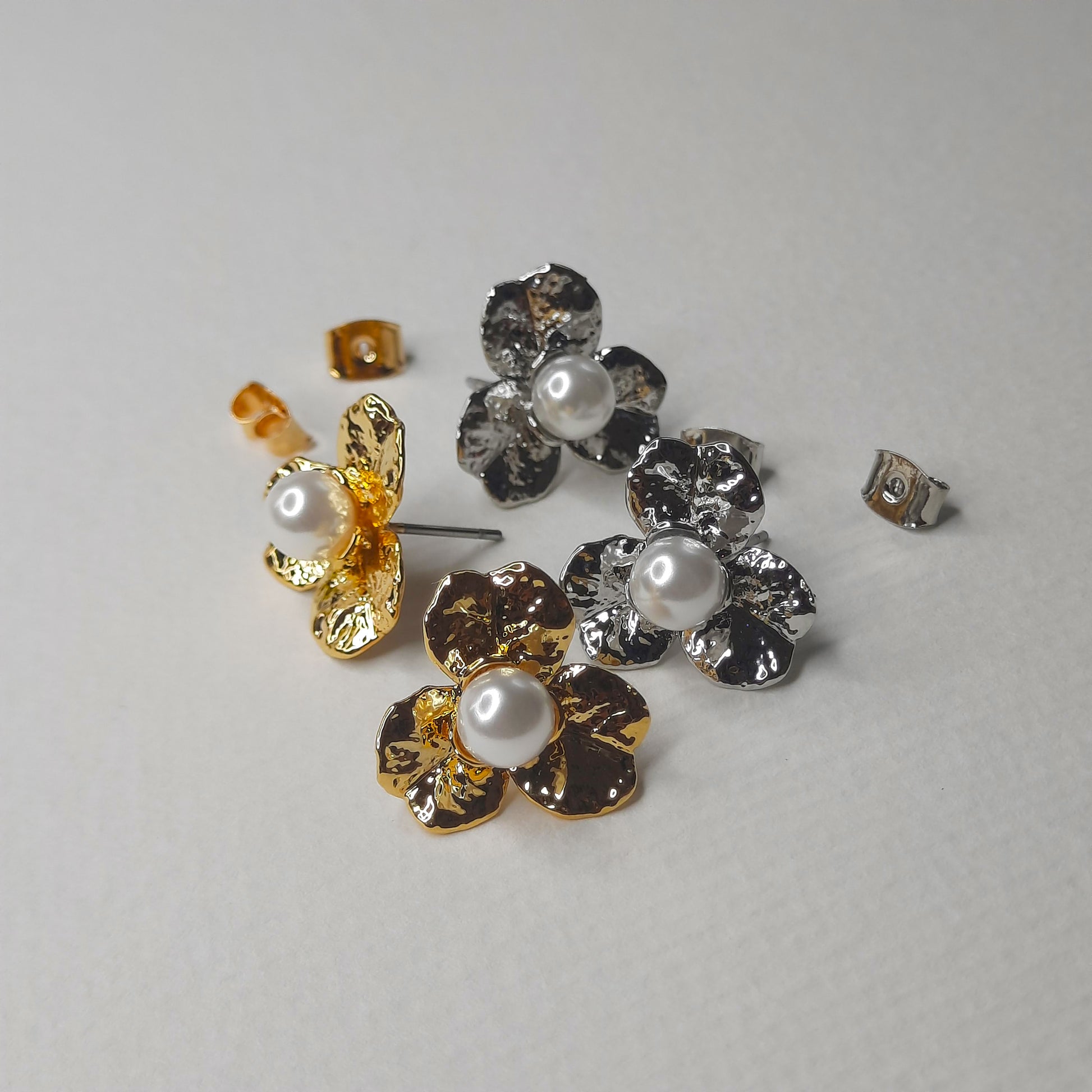 Three Petal Metal Stud Earrings (Gold, Silver)- AIGOO