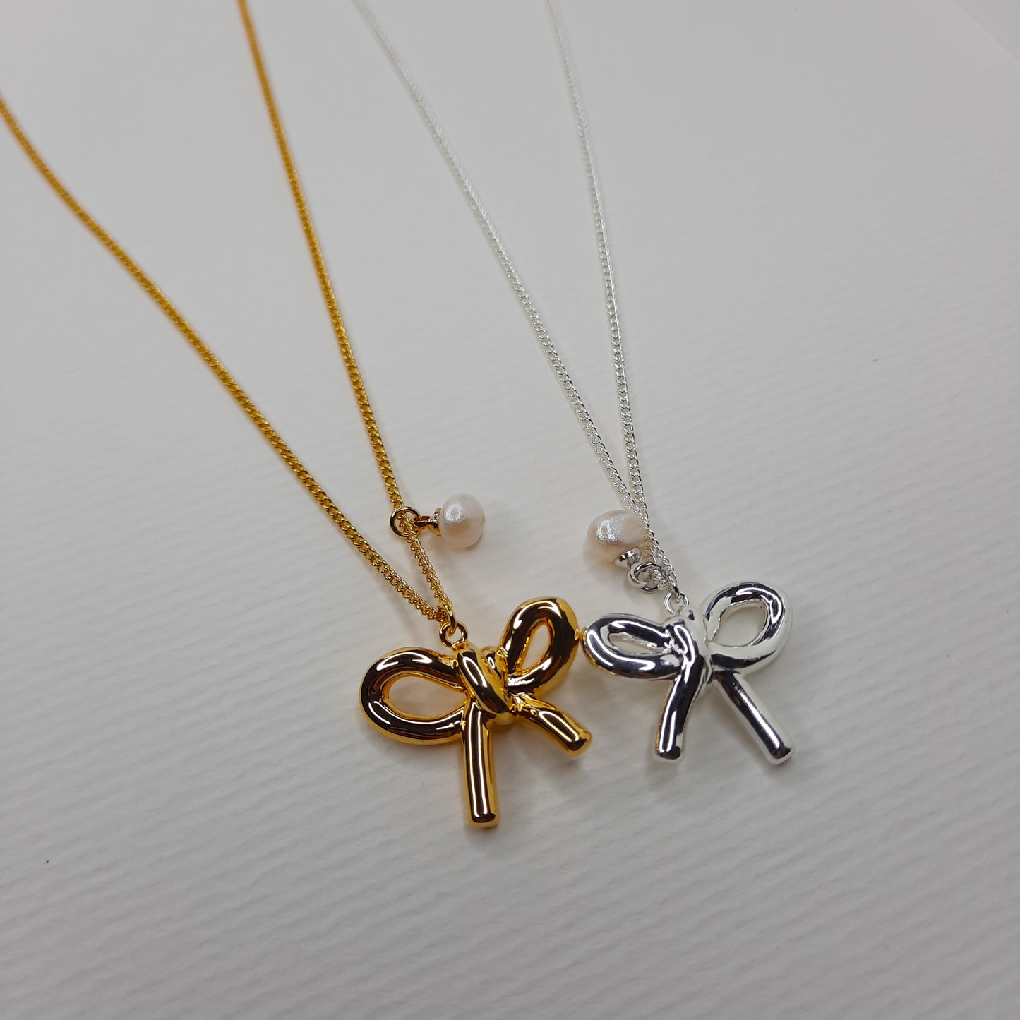 Ribbon Bow Necklace (Gold, Silver)