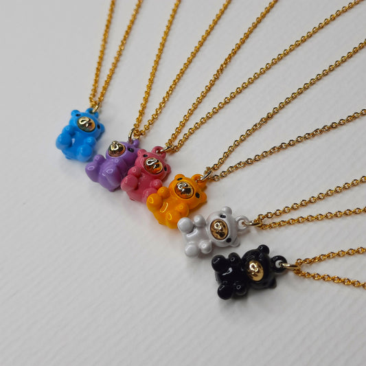 Gold Gleam Gummy Bear Necklace (White, Black, Orange, Pink, Purple, Blue)