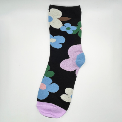 Bloomin' Retro Socks (Cream, Black)