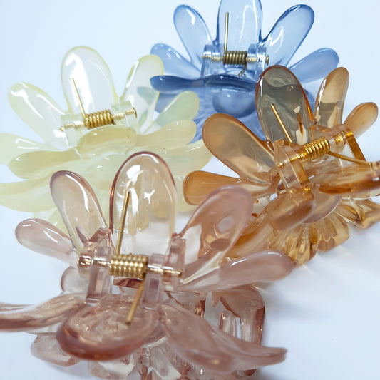 Dew Flower Translucent Claw Clip (Yellow, Pink, Brown, Blue)