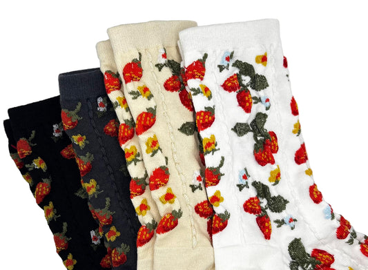 Sweet Strawberry Socks (White,Beige,Cool Brown & Black)