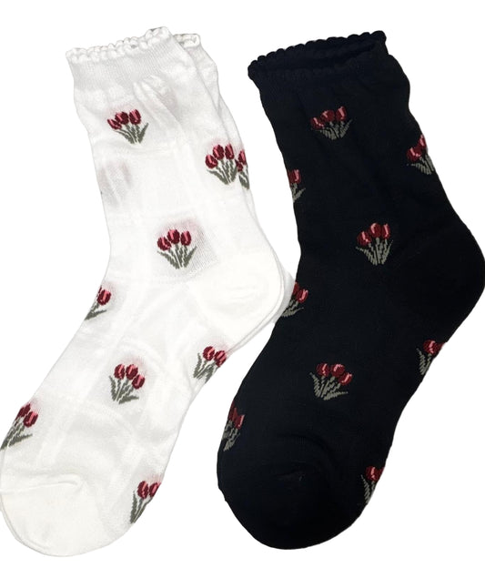 Floral Socks (White & Black)