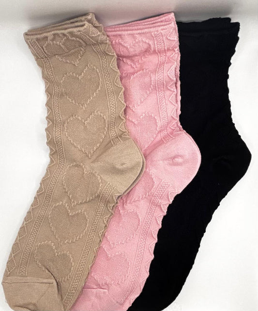 Heart Pattern Socks (Pink, Black & Cool Beige)