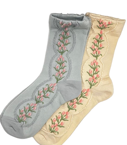 Garden Bloom Socks (Beige & Blue)