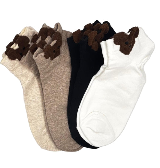 Teddy Bear Socks (White,Black,Cool Brown & Beige)