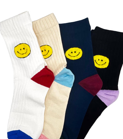 Smile Socks (White, Beige, Dark Blue & Black)