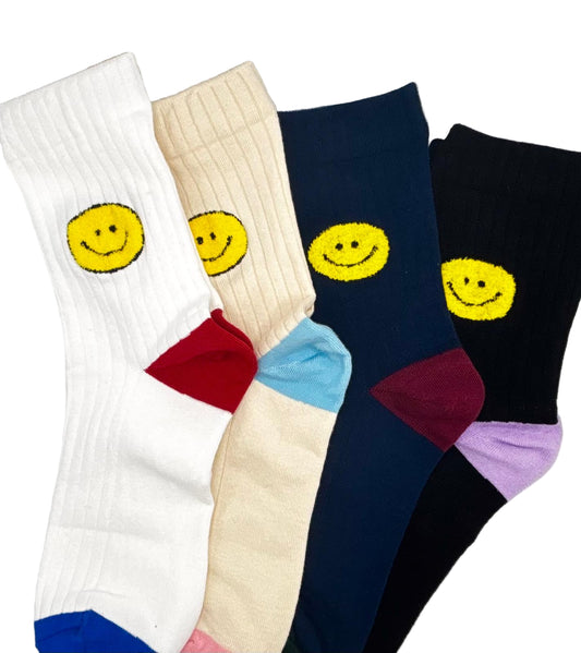 Smile Socks (White, Beige, Dark Blue & Black)