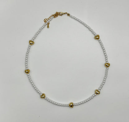 Pearl Heart Charm Necklace (Gold & Silver)
