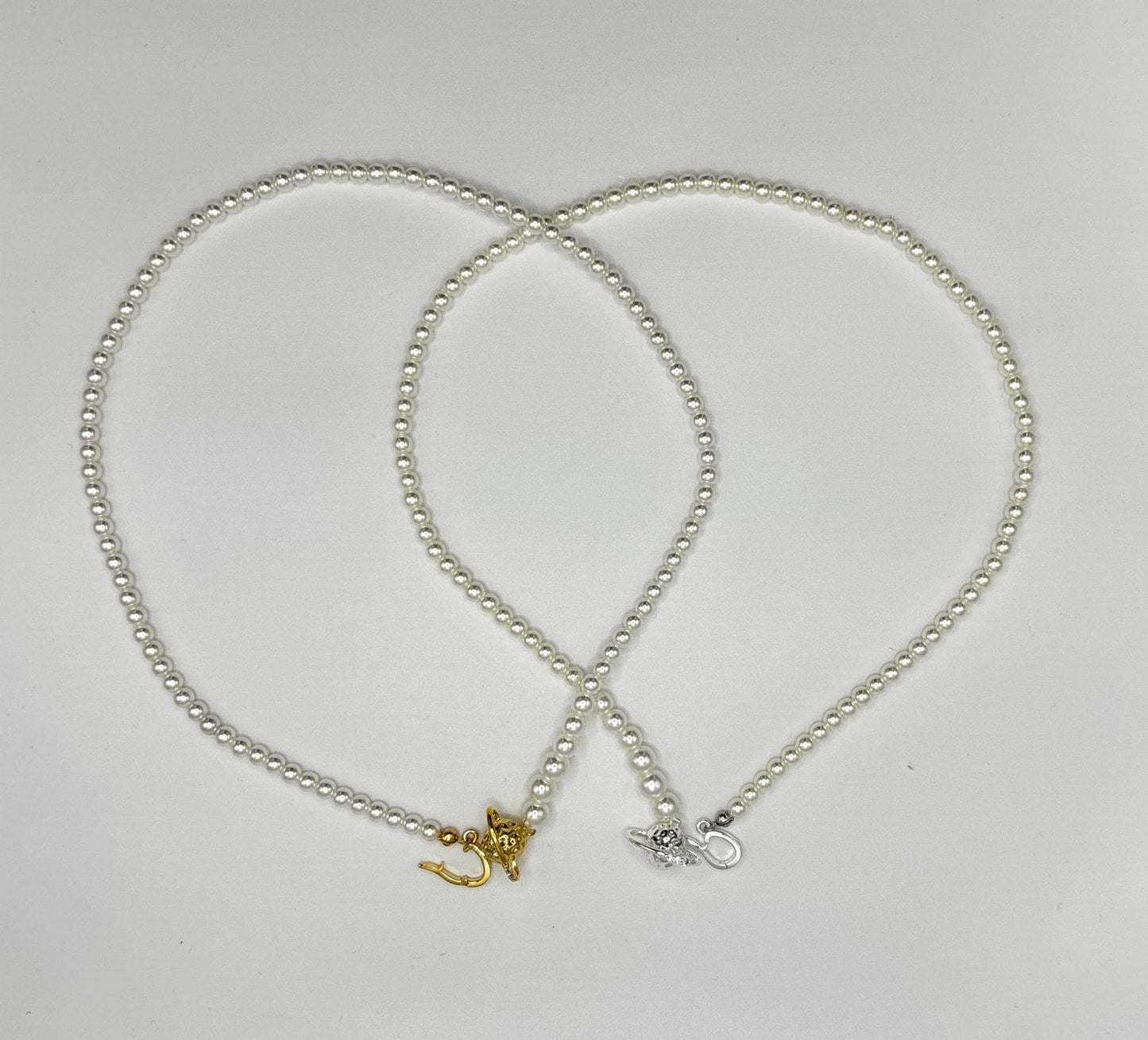 Pearl Saturn Charm Necklace (Gold & Silver)