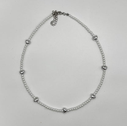 Pearl Heart Charm Necklace (Gold & Silver)