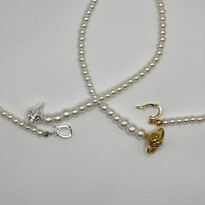 Pearl Saturn Charm Necklace (Gold & Silver)