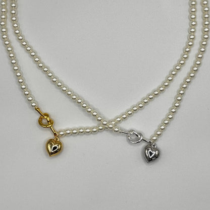 Pearl & Heart Padlock Necklace