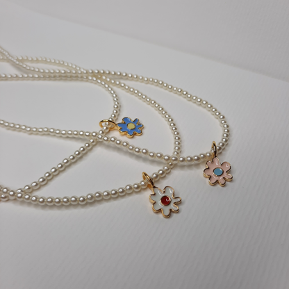 Flower Splat Pearl Necklace (Pink, White, Lavender Blue)