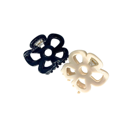 Mini flower hair claw clip in beige and black, small Korean style cute  hair accessory for everyday styling.