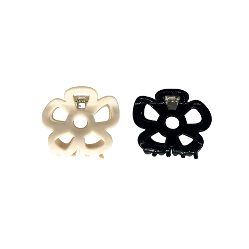 Mini flower hair claw clip in beige and black, small Korean style cute  hair accessory for everyday styling.