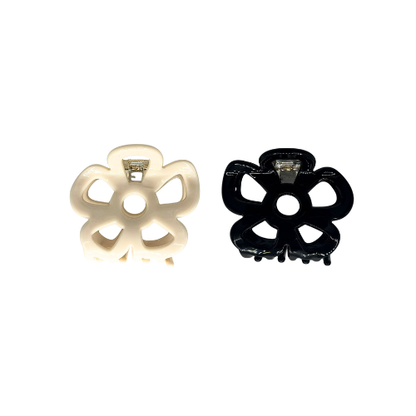 Mini flower hair claw clip in beige and black, small Korean style cute  hair accessory for everyday styling.