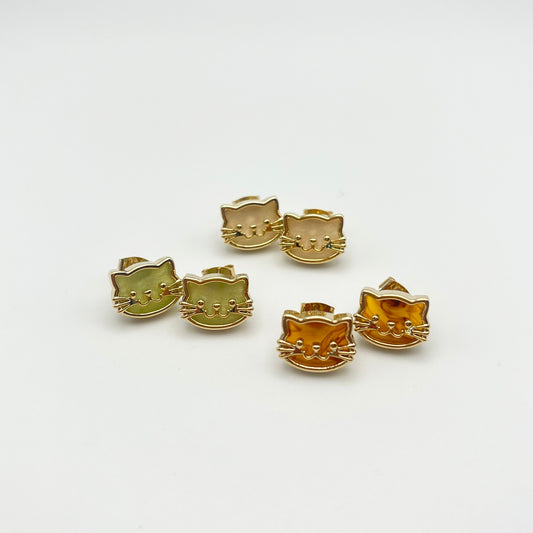 Latte Cat Stud Earrings (Cream, Brown, Green) | Small Stud Earrings | AIGOO UK