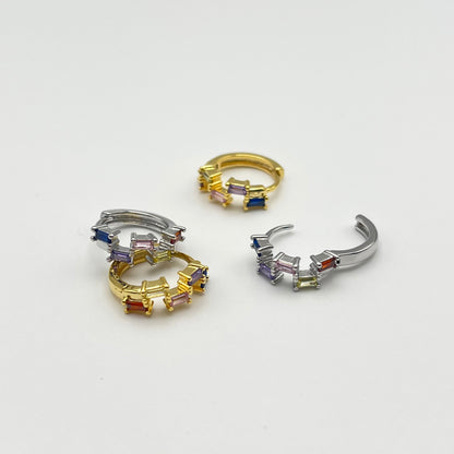 Charm Bar Mini Hoop Earrings (Gold, Silver)