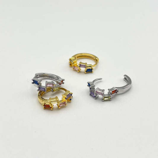 Charm Bar Mini Hoop Earrings (Gold, Silver)