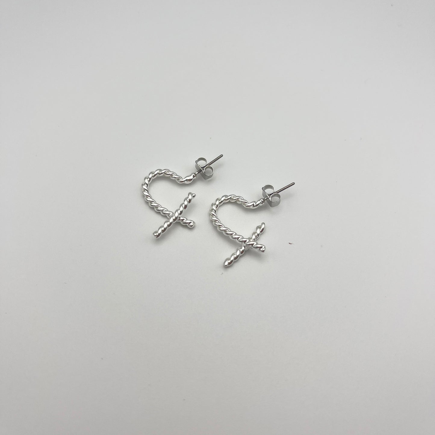 Woven Half Heart Stud Earrings (Silver) | Small Stud Earrings | AIGOO