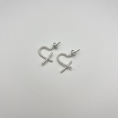 Woven Half Heart Stud Earrings (Silver) | Small Stud Earrings | AIGOO