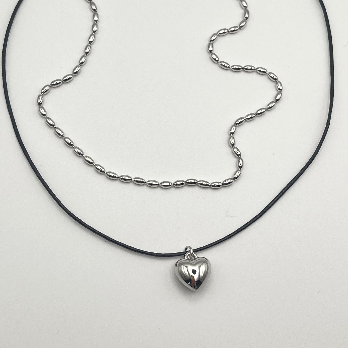 Heart Double Loop Necklace Set (Gold, Silver)