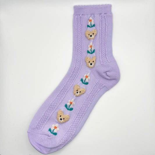 Teddy Daisy Chain Socks (Lavender, Black)
