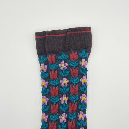 Retro Tulip Tile Socks (Grey/Yellow, Blue/White, White/Coral, Brown/Pink)