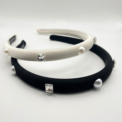 Pearls and Gems Hairband (White, Black)