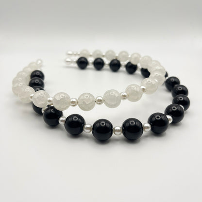 Beaded Belle Hairband (White, Black)