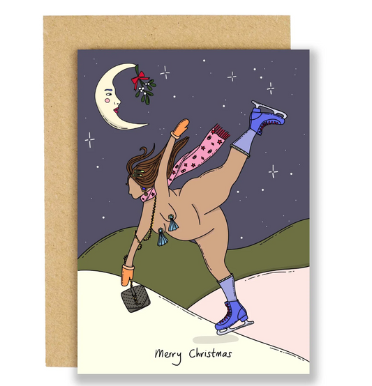 Skating Under The Moon Christmas Card