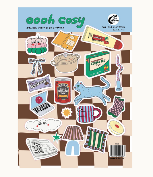 The Oooh Cosy Sticker Sheet  - Eat The Moon - 20 stickers per sheet