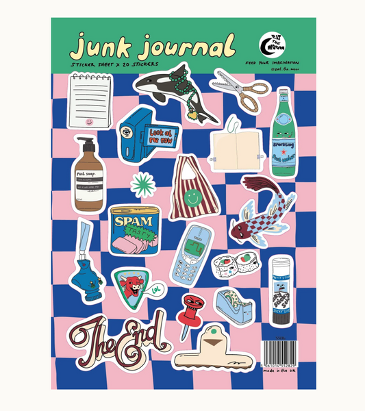The Junk Journal Sticker Sheet - Eat The Moon - 20 stickers per sheet