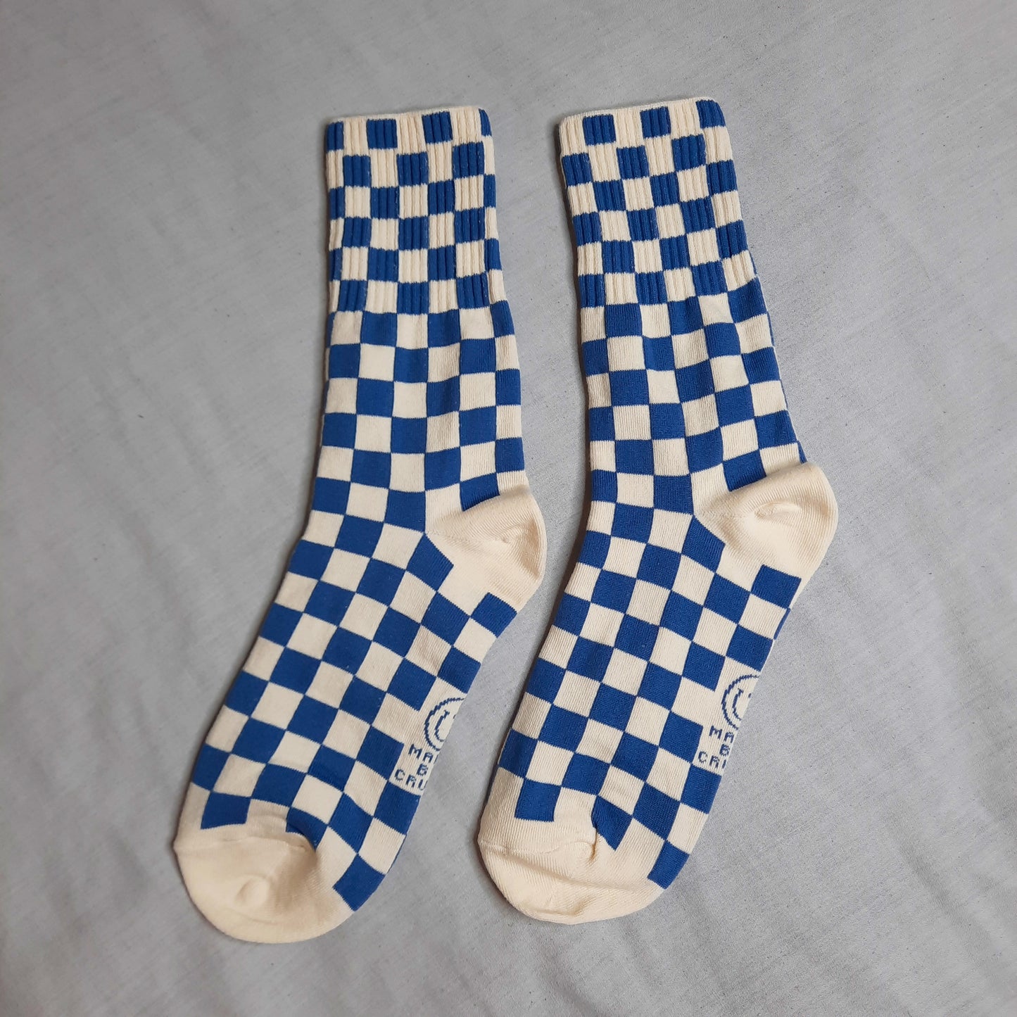 Checkerboard Crush Socks (Mustard, Blue)