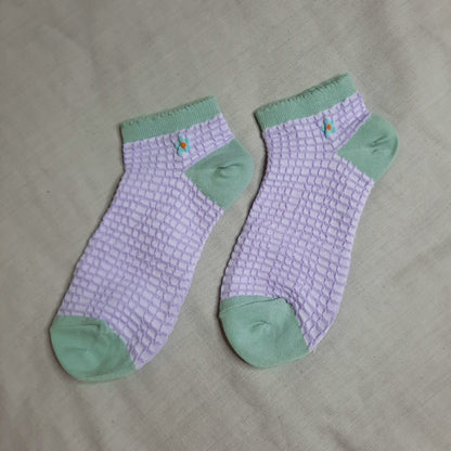 Daisy Waffle Ankle Socks (Pink, Yellow, Blue, Purple)