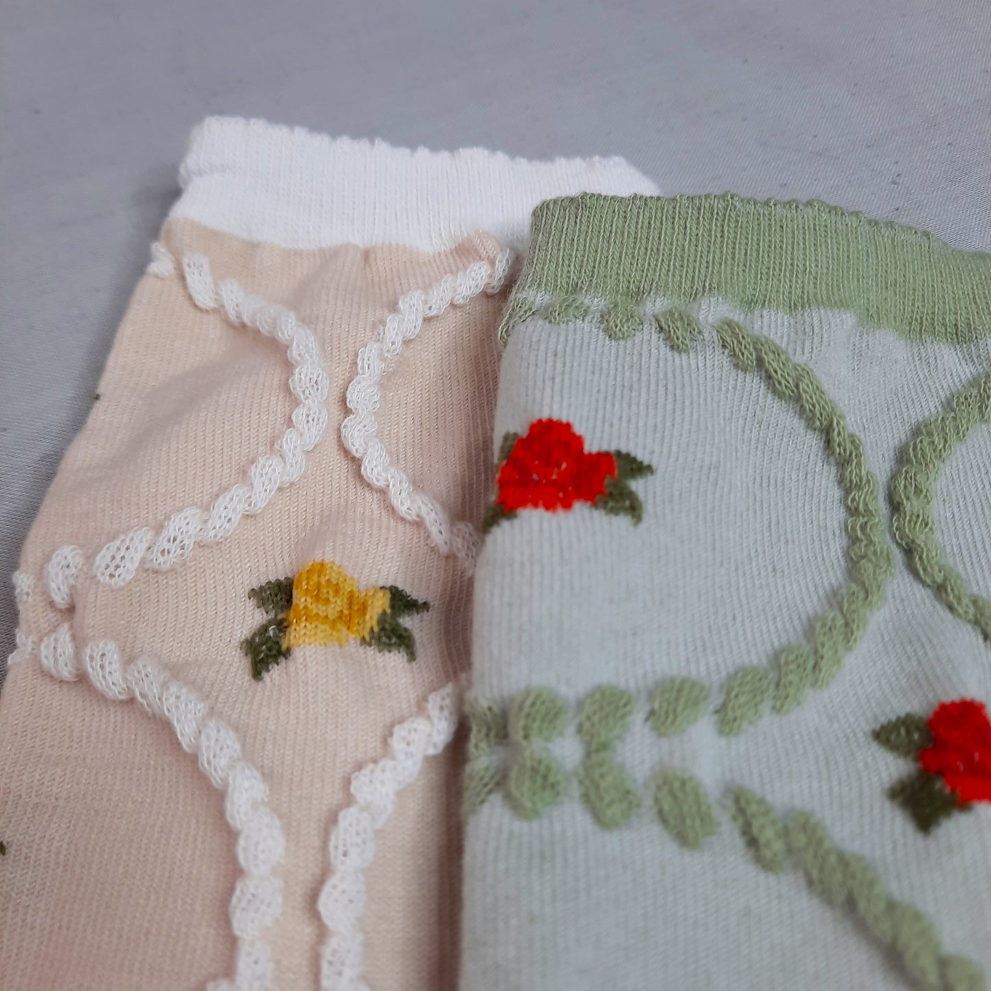 Rococo Rose Socks (Light Nude, Sage)