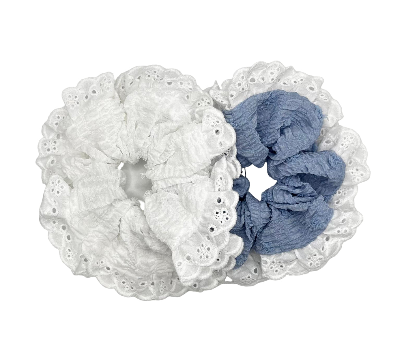 Cute Lace Scrunchies (White & Blue)