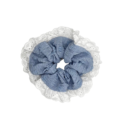 Cute Lace Scrunchies (White & Blue)