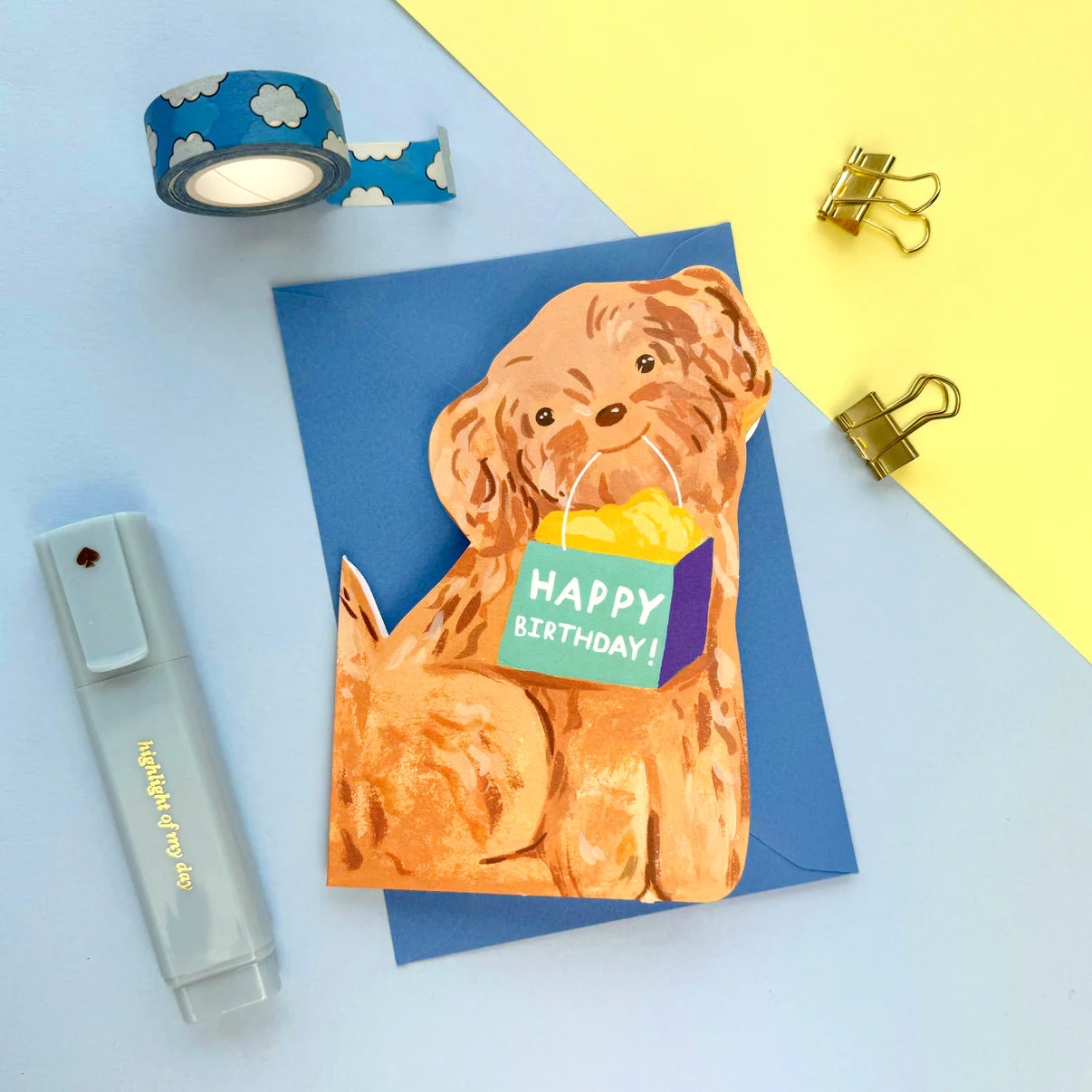 Icka - Die Cut Birthday Dog Card (Gold Foiled)