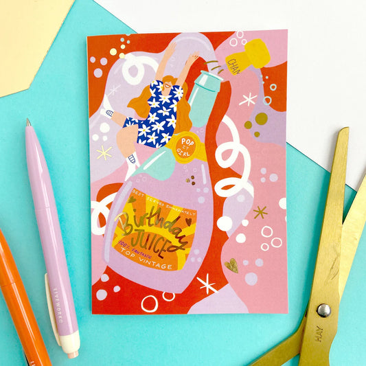 Icka - Birthday Juice! Card (Gold Foiled)