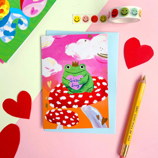 Icka - Gizza Snog Frog Greeting Card (Gold Foiled)