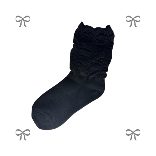 Fluffy Lace Socks (Beige & Black)
