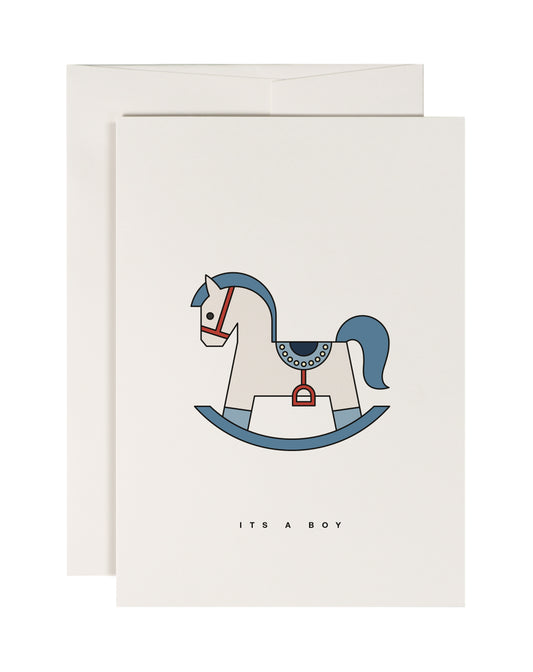 It's A Boy Blue Rocking Horse Card
