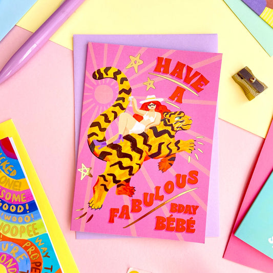 Icka - Tiger Birthday Bebe Greeting Card (Gold Foiled)